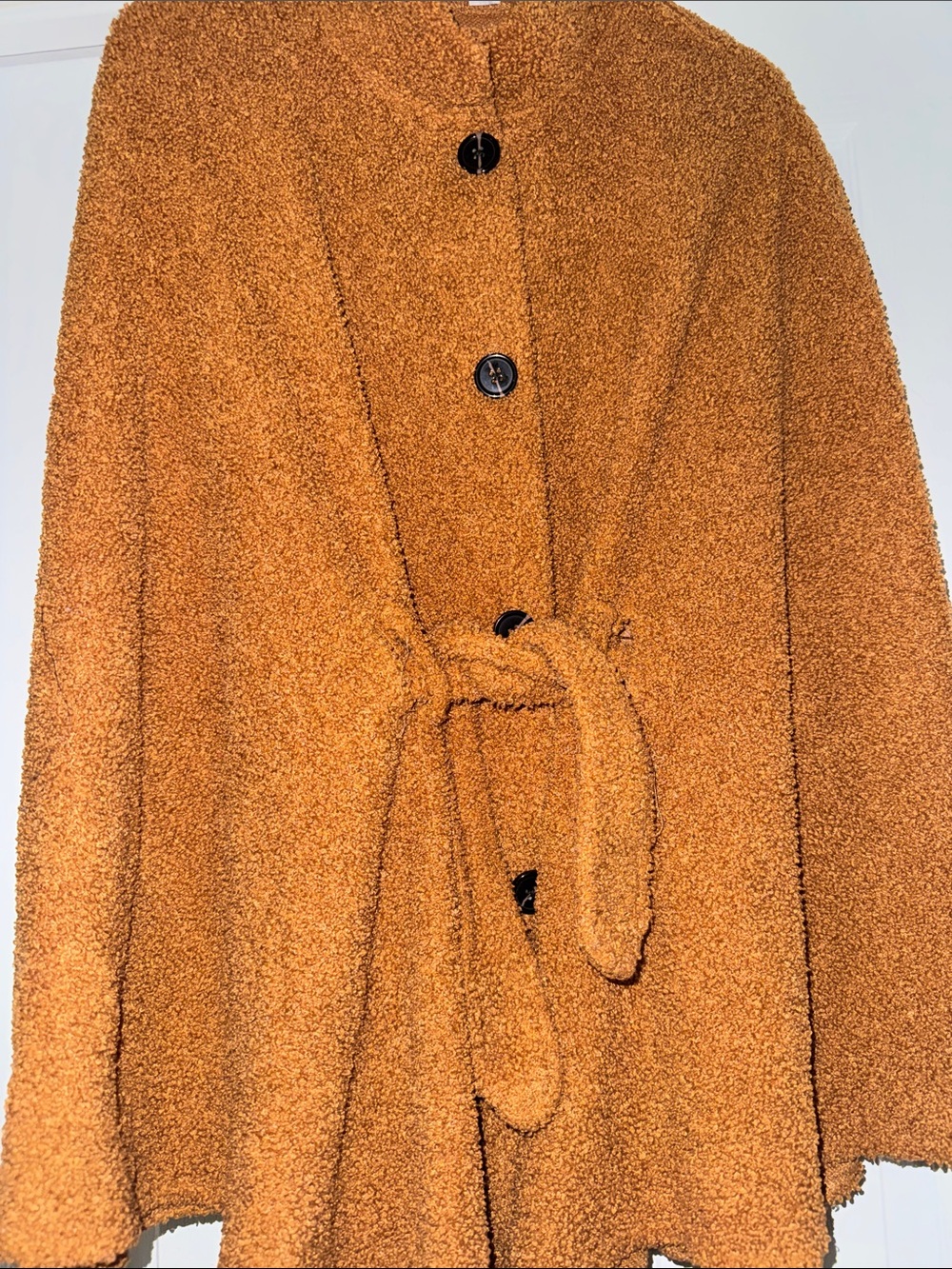 Women's Belted Teddy Poncho Jacket in Rust